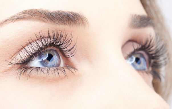 close up image of woman's blue eyes