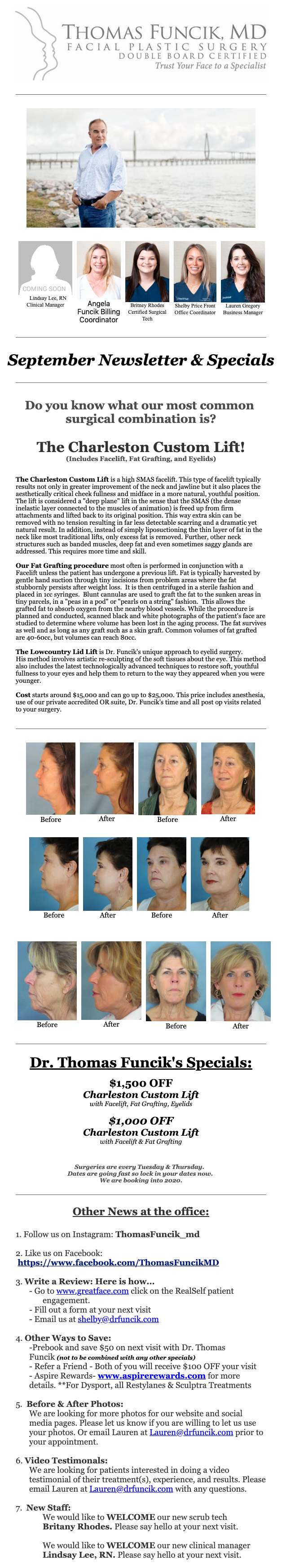 Plastic Surgery Newsletter, Special Offers
